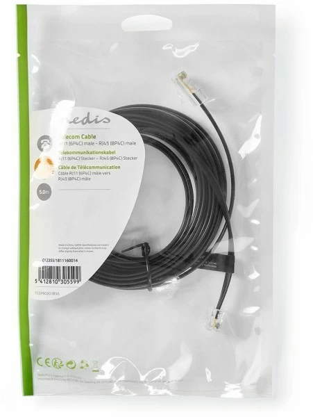 Zubehör Nedis TCGP90201B50 RJ11 (5m) Adapterkabel Schwarz 2 Zubehör Nedis TCGP90201B50 RJ11 (5m) Adapterkabel Schwarz – Bild 2
